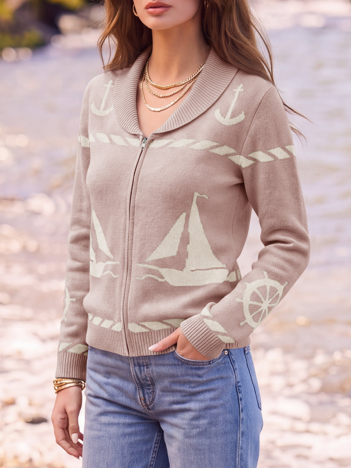 Saodimallsu Womens Zip Up Collared Sweater