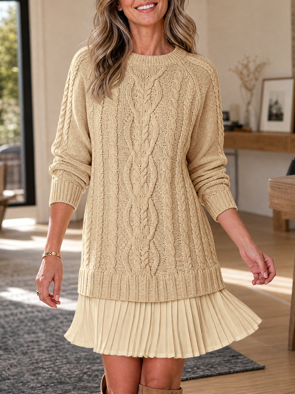 Saodimallsu Women Cable Knit Sweater Dress