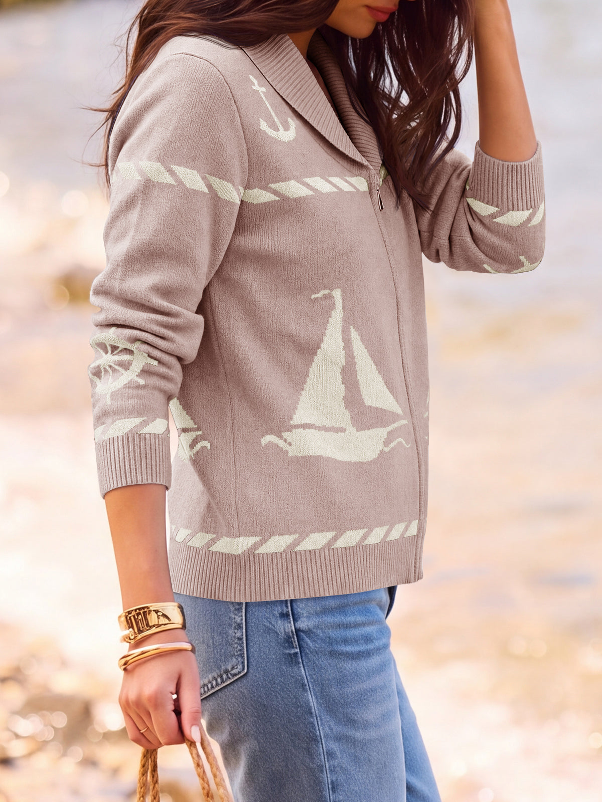 Saodimallsu Womens Zip Up Collared Sweater
