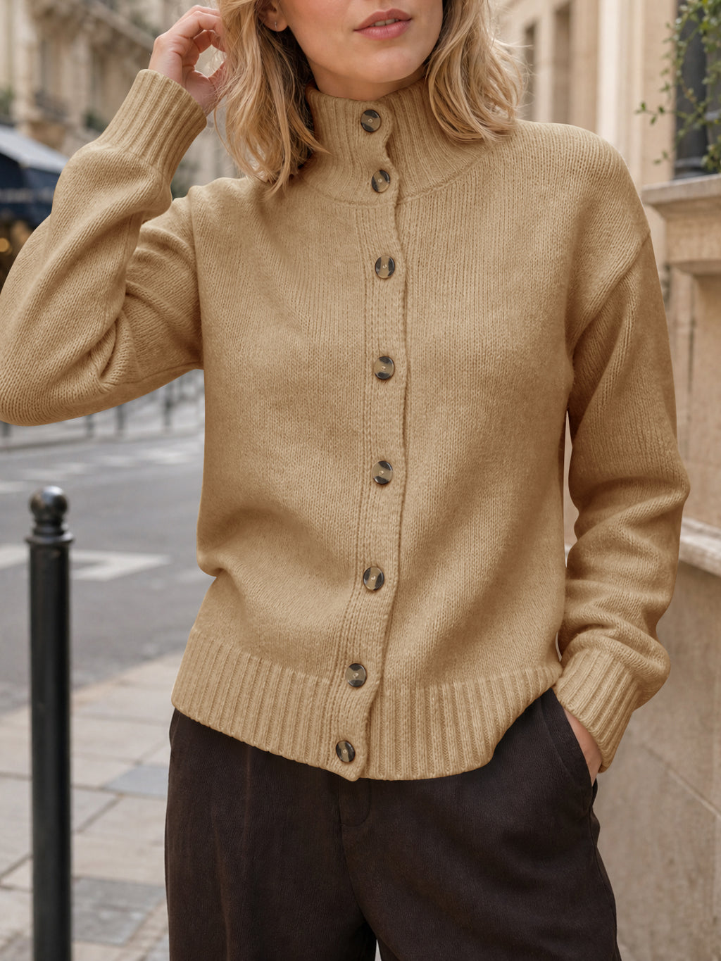 Saodimallsu Womens Mock Neck Button Up Cardigans