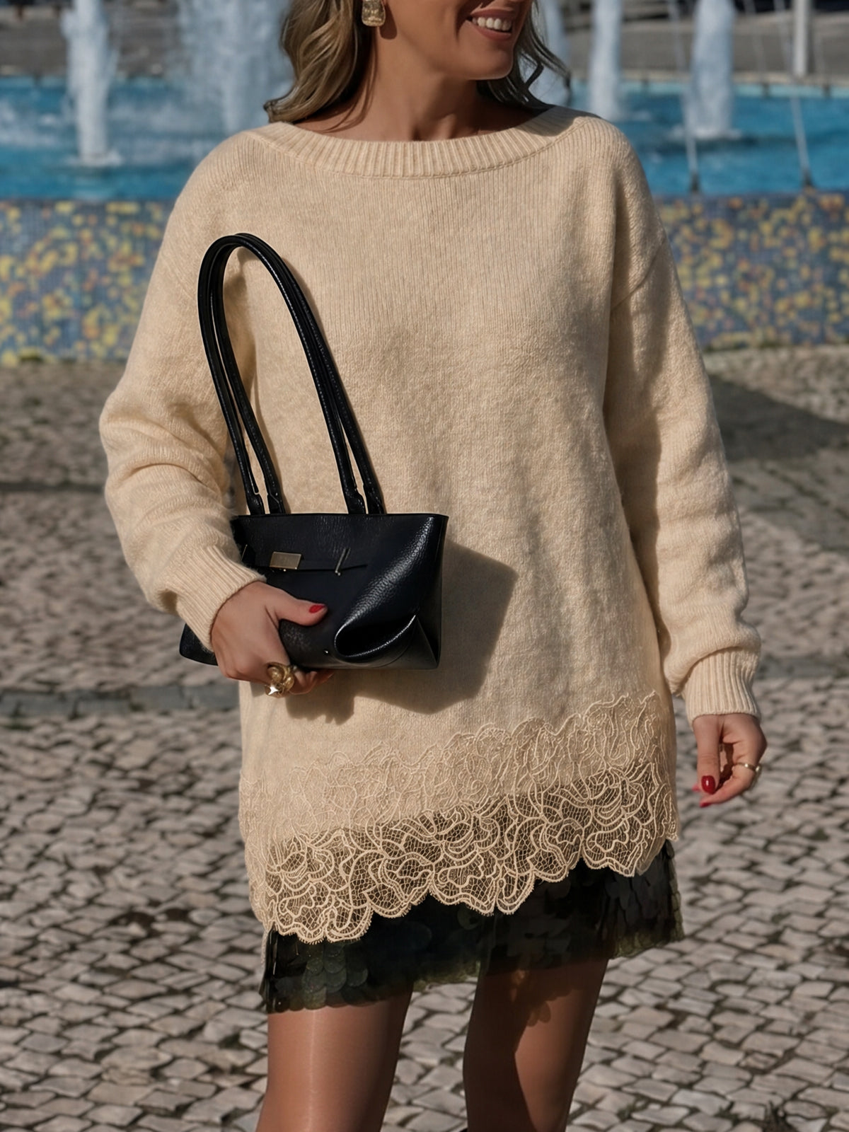 Saodimallsu Women Lace Patchwork Sweater