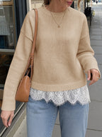Saodimallsu Womens Lace Patchwork Knit Sweater