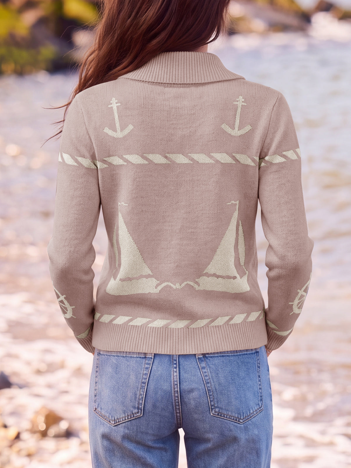 Saodimallsu Womens Zip Up Collared Sweater