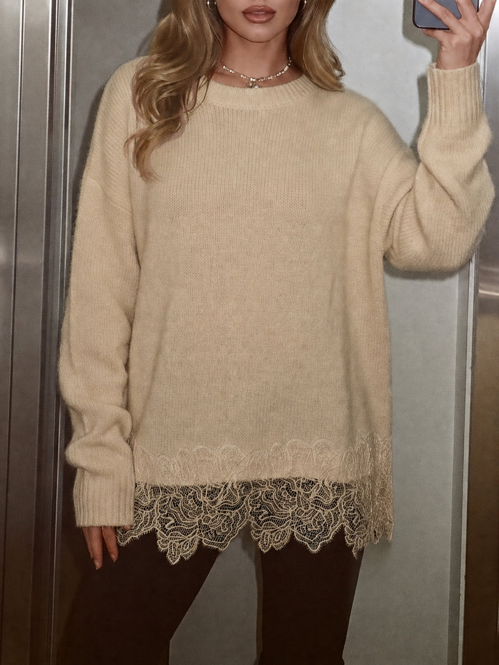 Saodimallsu Women Lace Patchwork Sweater