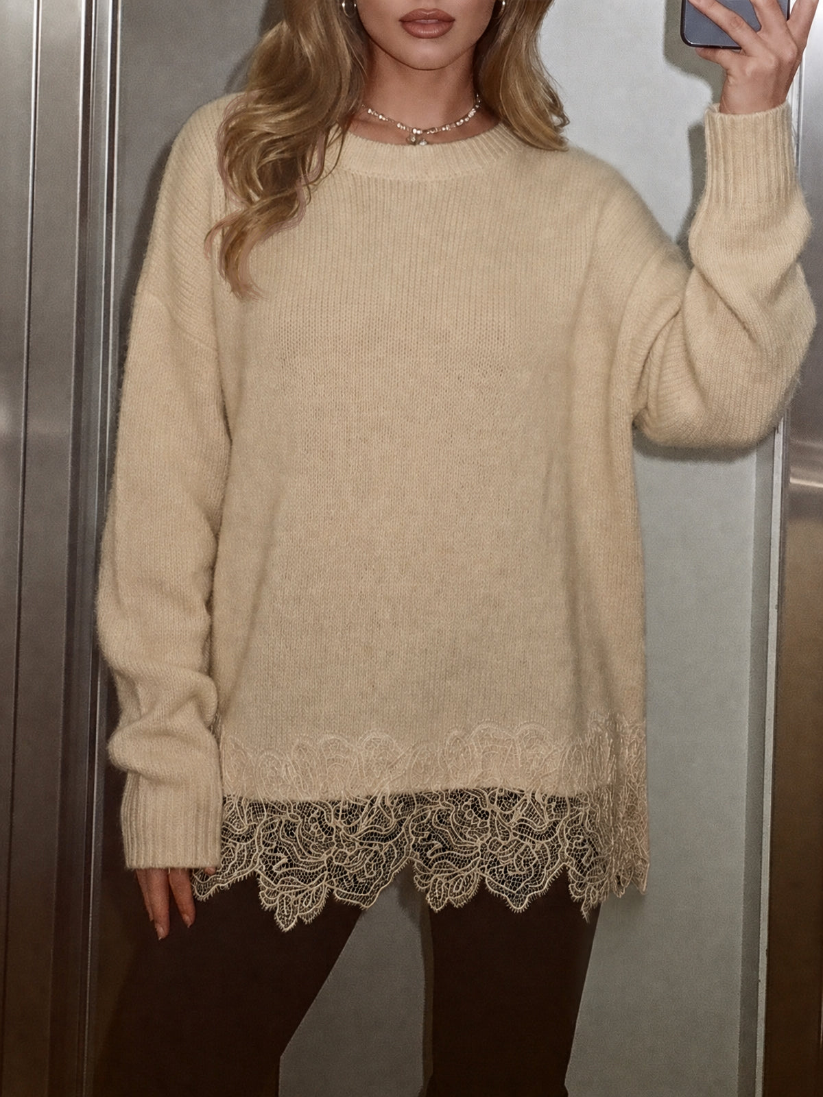 Saodimallsu Women Lace Patchwork Sweater