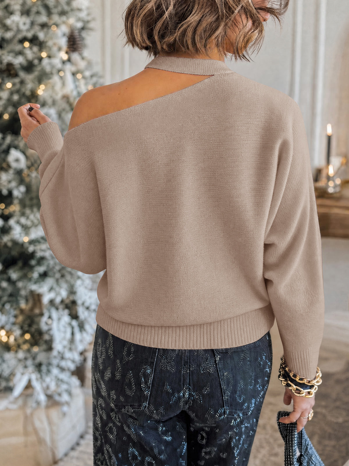 Saodimallsu Womens Off Shoulder Halter Sweater