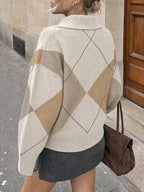 Saodimallsu Womens Collared V Neck Argyle Sweater