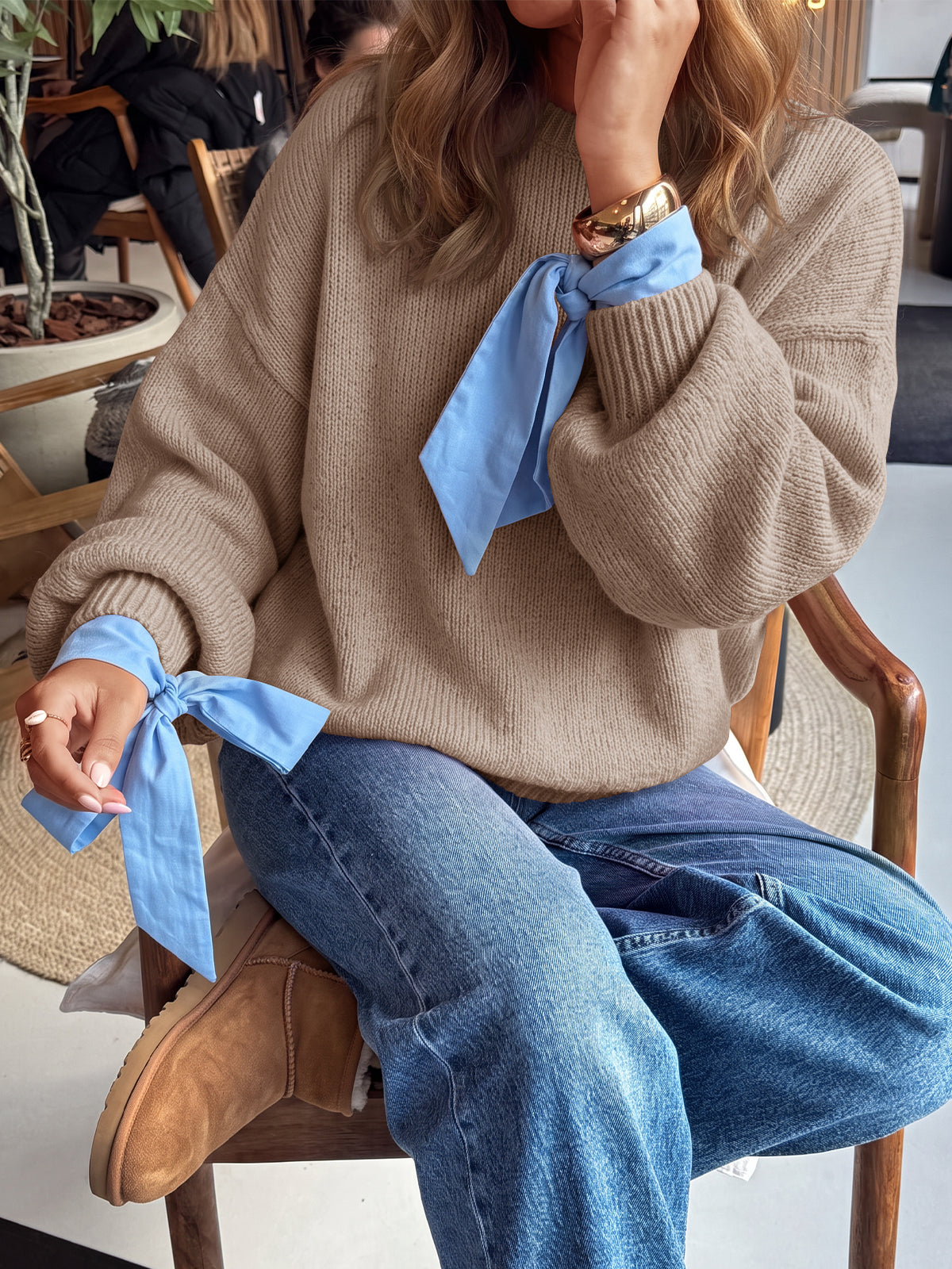 Saodimallsu Womens Crew Neck Slouchy Knit Pullover