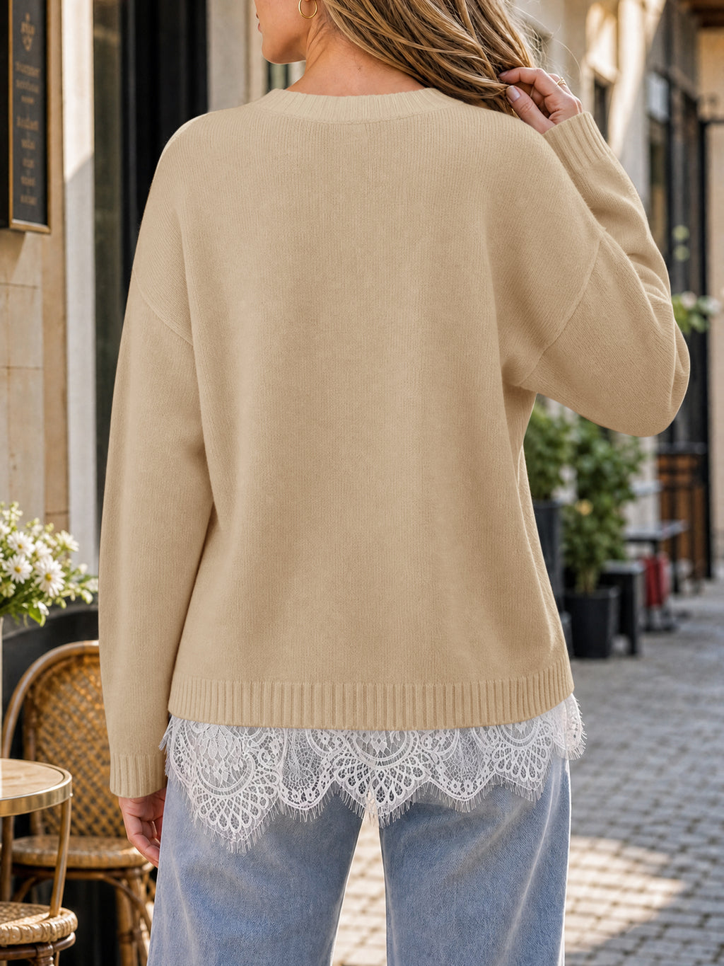 Saodimallsu Womens Lace Patchwork Knit Sweater