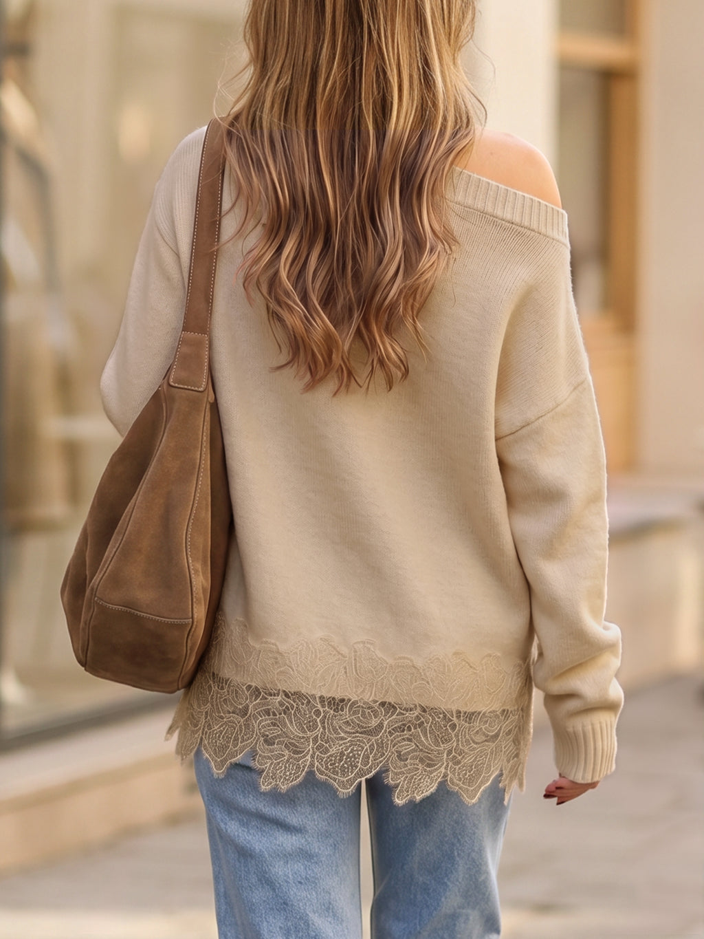 Saodimallsu Women Lace Patchwork Sweater