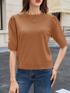 Saodimallsu Womens Puff Sleeve Ruffle Knit Pullover