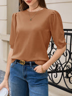 Saodimallsu Womens Puff Sleeve Ruffle Knit Pullover