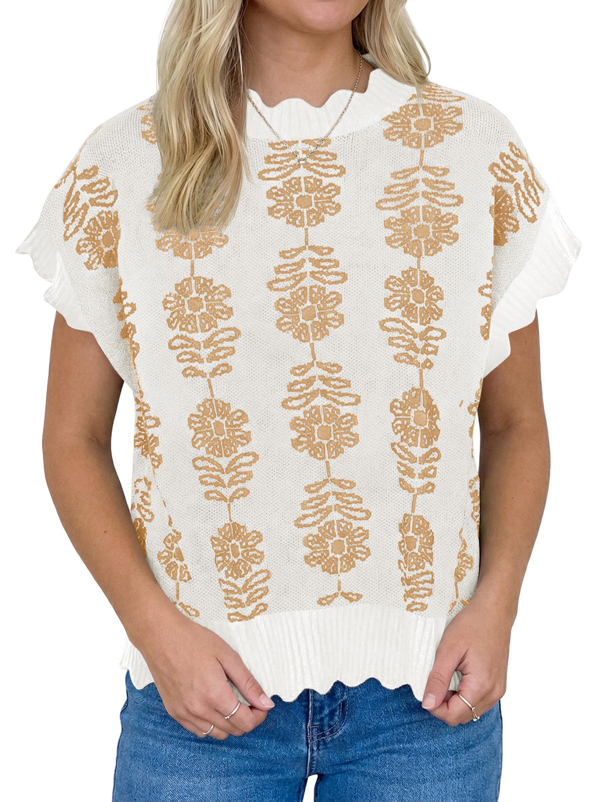 Saodimallsu Womens Cap Sleeve Floral Sweater Vest