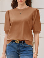 Saodimallsu Womens Puff Sleeve Ruffle Knit Pullover
