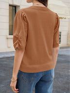Saodimallsu Womens Puff Sleeve Ruffle Knit Pullover
