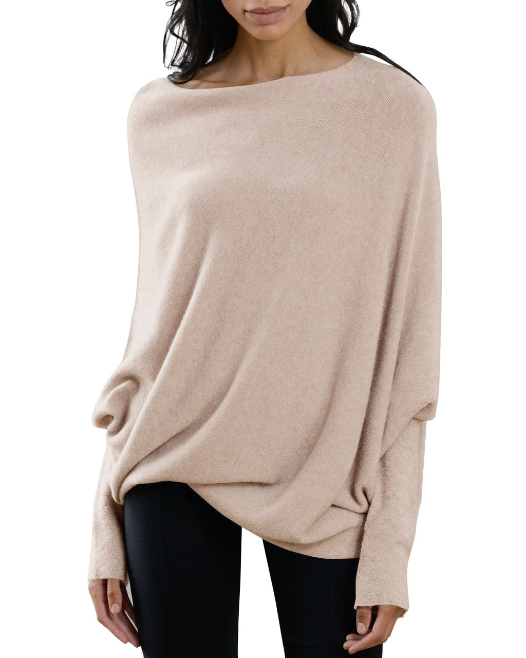 Saodimallsu Womens Boat Neck Oversized Knit Sweater