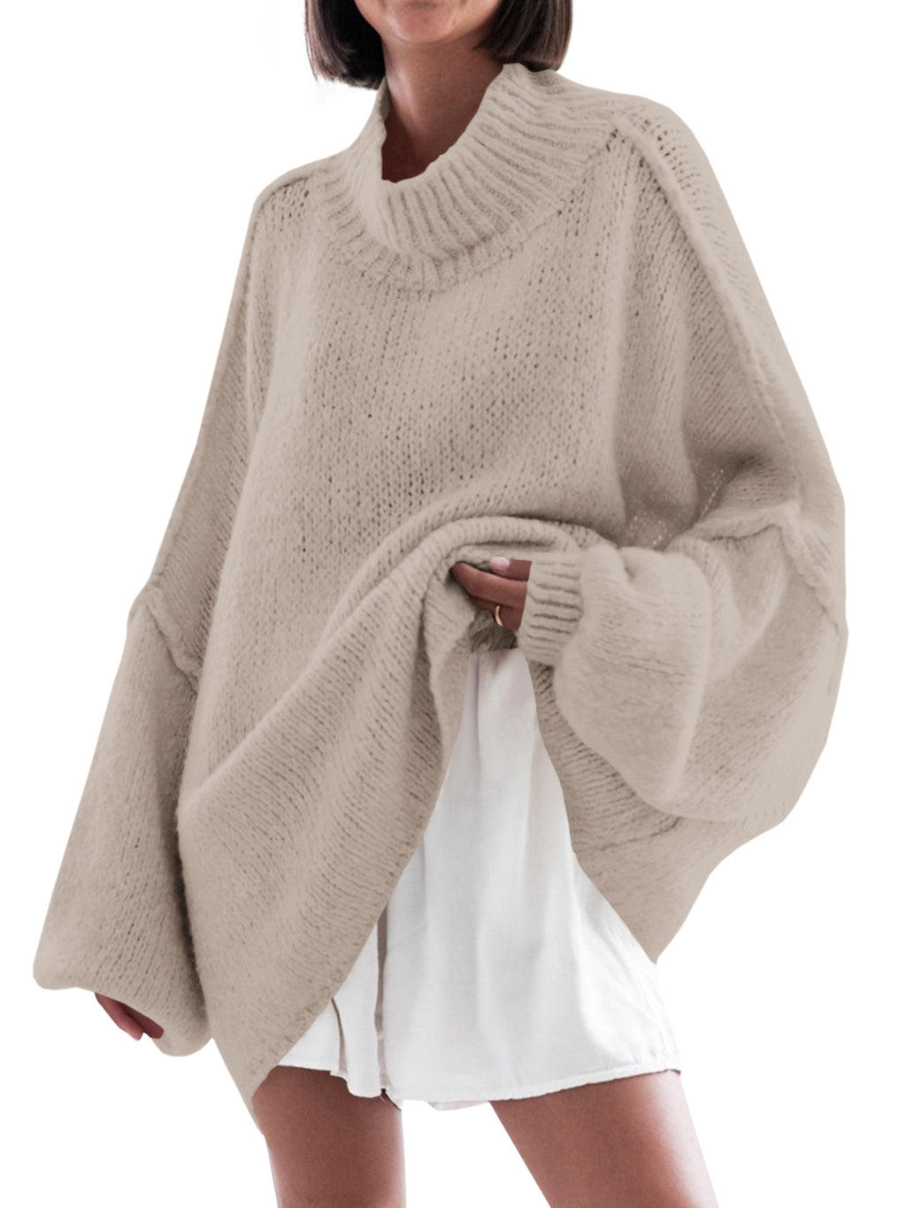 Saodimallsu Womens Mock Neck Batwing Sweater