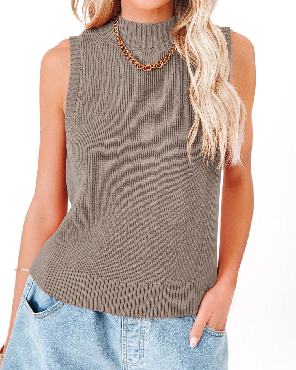 Saodimallsu Womens High Neck Ribbed Tank Tops