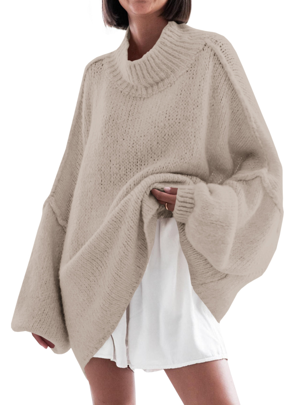 Saodimallsu Khaki Womens Mock Neck Sweater
