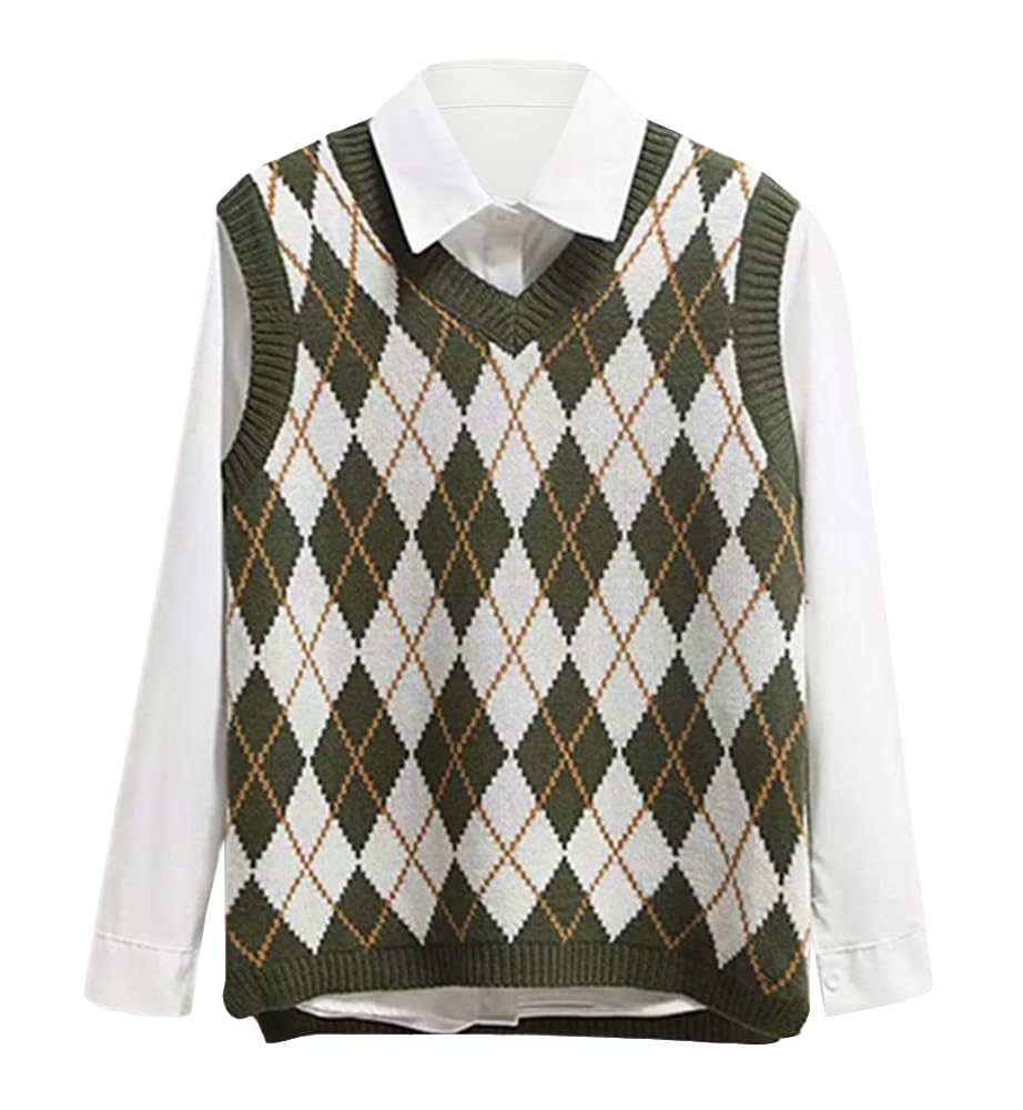 Saodimallsu Womens V Neck Argyle Knit Tops