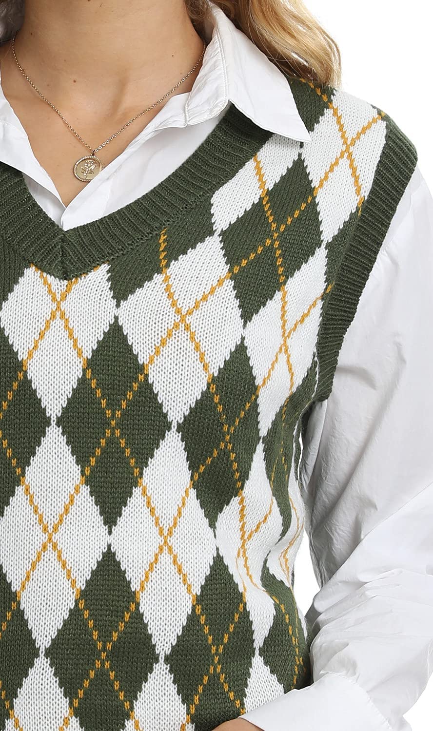 Saodimallsu Womens V Neck Argyle Knit Tops