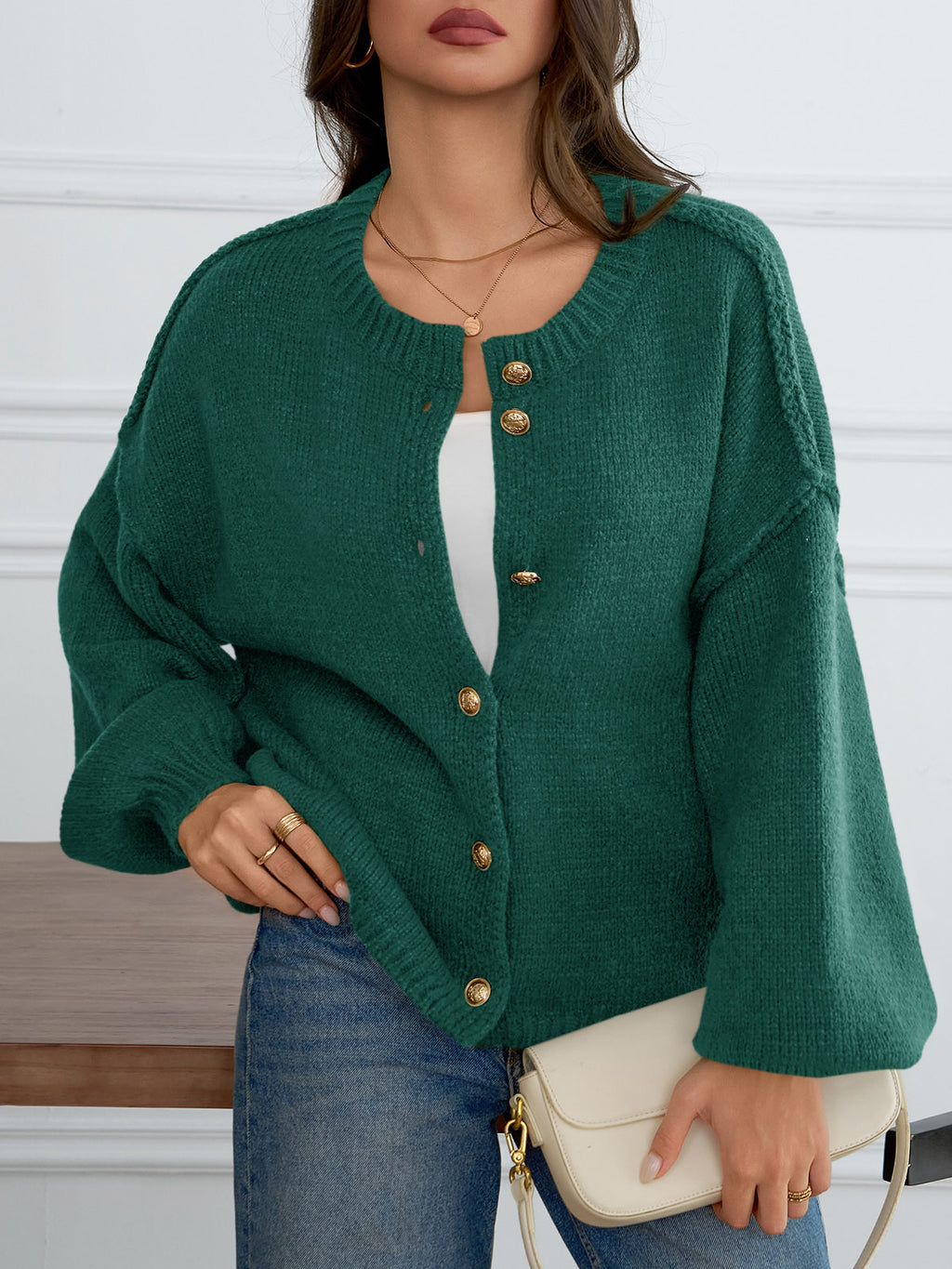 Saodimallsu Womens Button Up Long Lantern Sleeve Cardigans