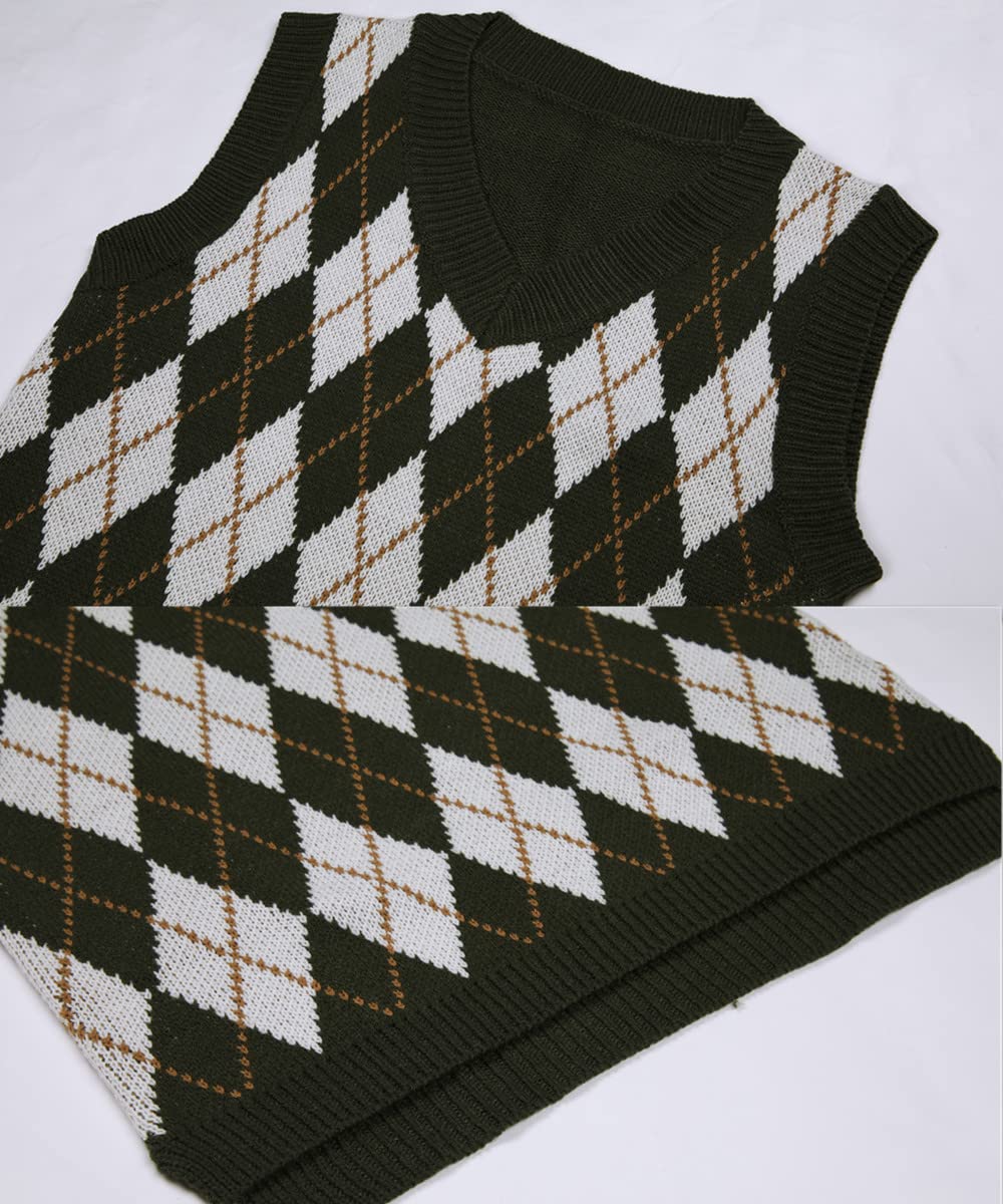 Saodimallsu Womens V Neck Argyle Knit Tops