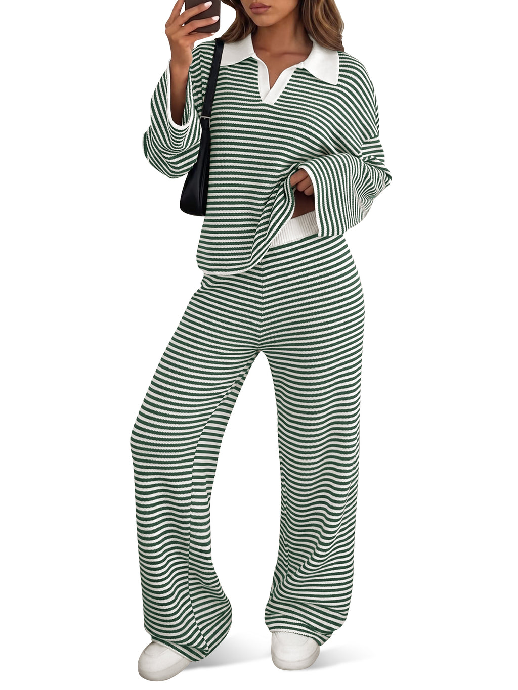 Saodimallsu Womens Striped 2 Piece Knit Outfit
