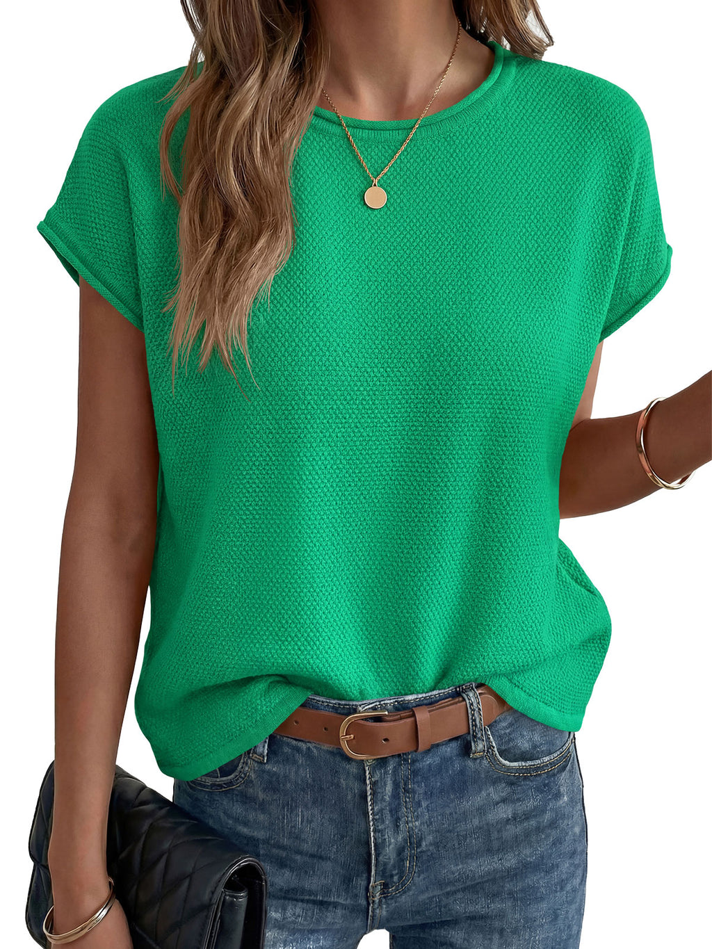 Saodimallsu Womens Waffle Knit Cap Sleeve Top