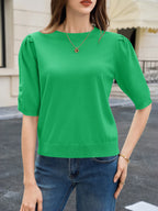 Saodimallsu Womens Puff Sleeve Ruffle Knit Pullover