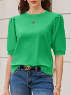 Saodimallsu Womens Puff Sleeve Ruffle Knit Pullover