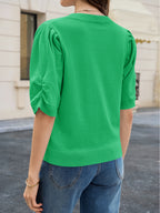 Saodimallsu Womens Puff Sleeve Ruffle Knit Pullover