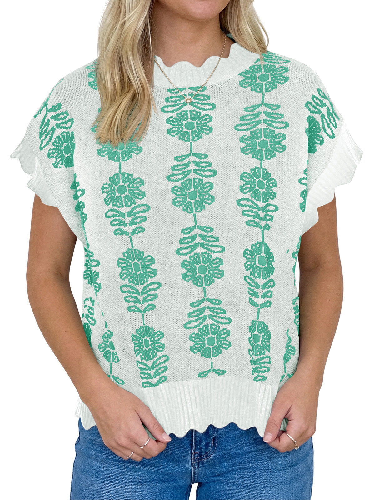 Saodimallsu Womens Cap Sleeve Floral Sweater Vest