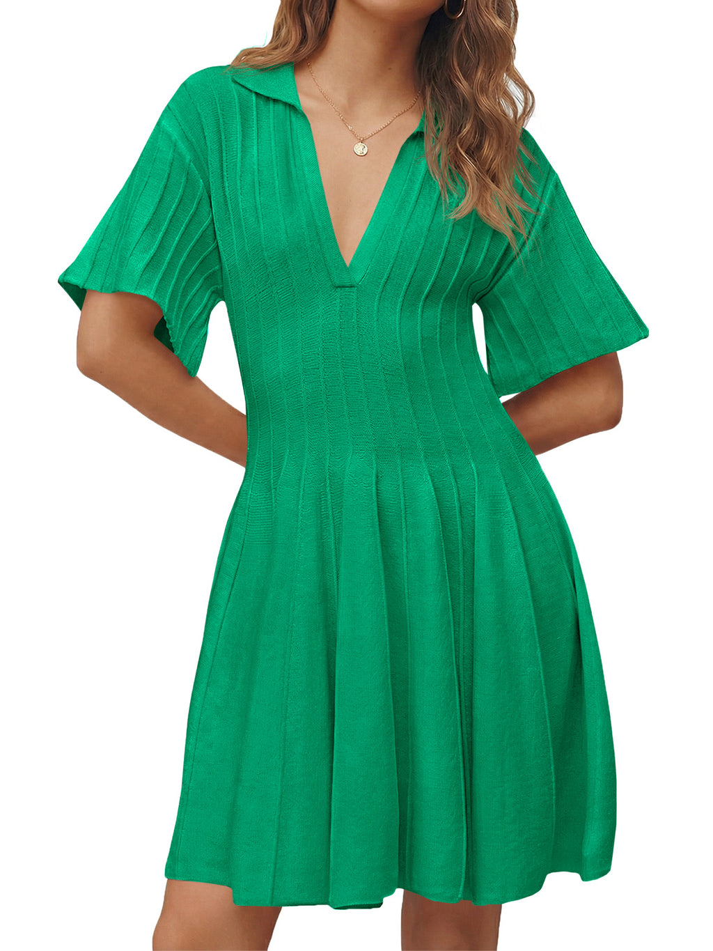 Saodimallsu Womens A Line Pleated Mini Dress