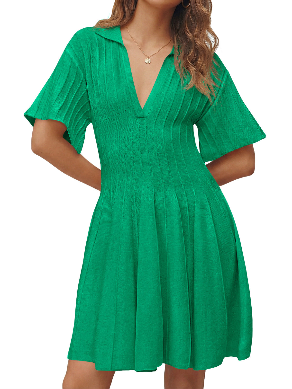 Saodimallsu Womens A Line Pleated Mini Dress