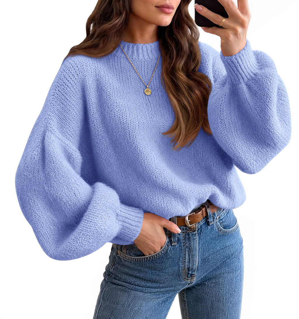 Saodimallsu Womens Crew Neck Slouchy Knit Pullover