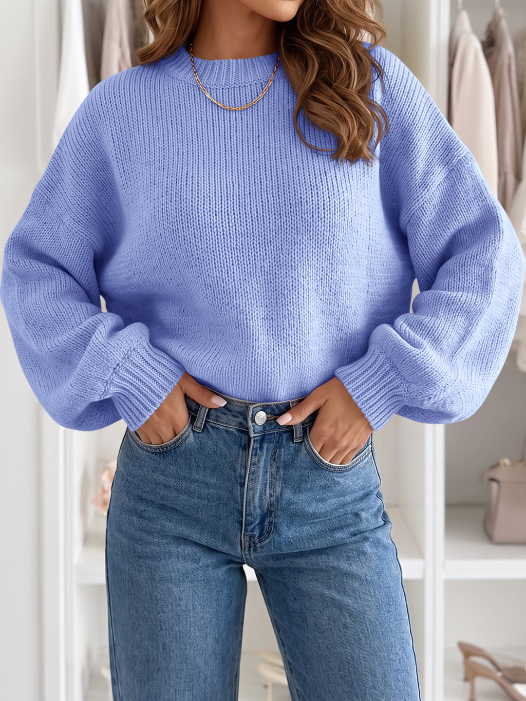 Saodimallsu Womens Crew Neck Slouchy Knit Pullover