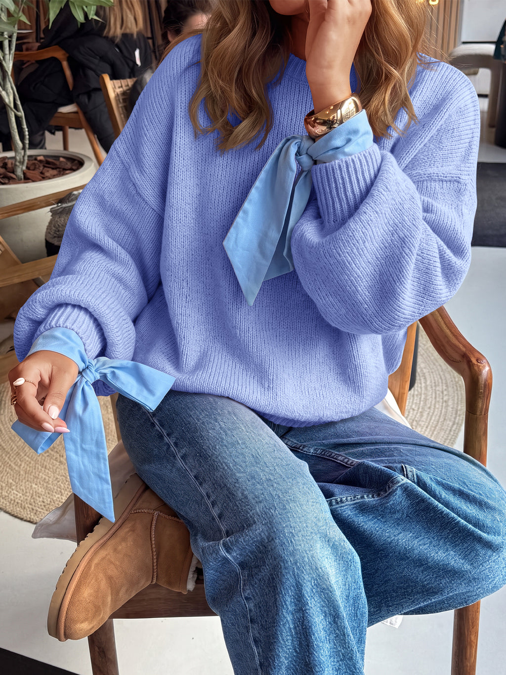 Saodimallsu Womens Crew Neck Slouchy Knit Pullover