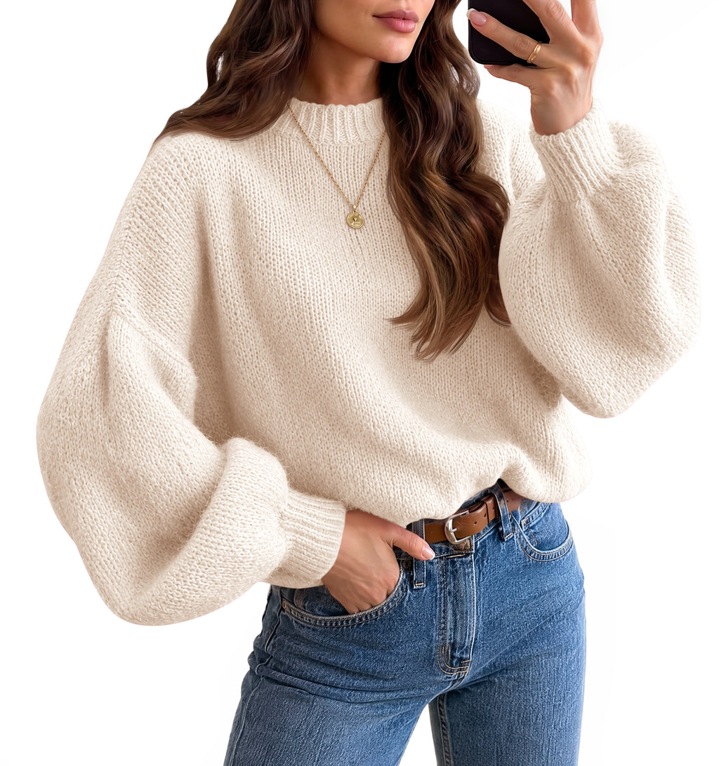 Saodimallsu Womens Crew Neck Slouchy Knit Pullover