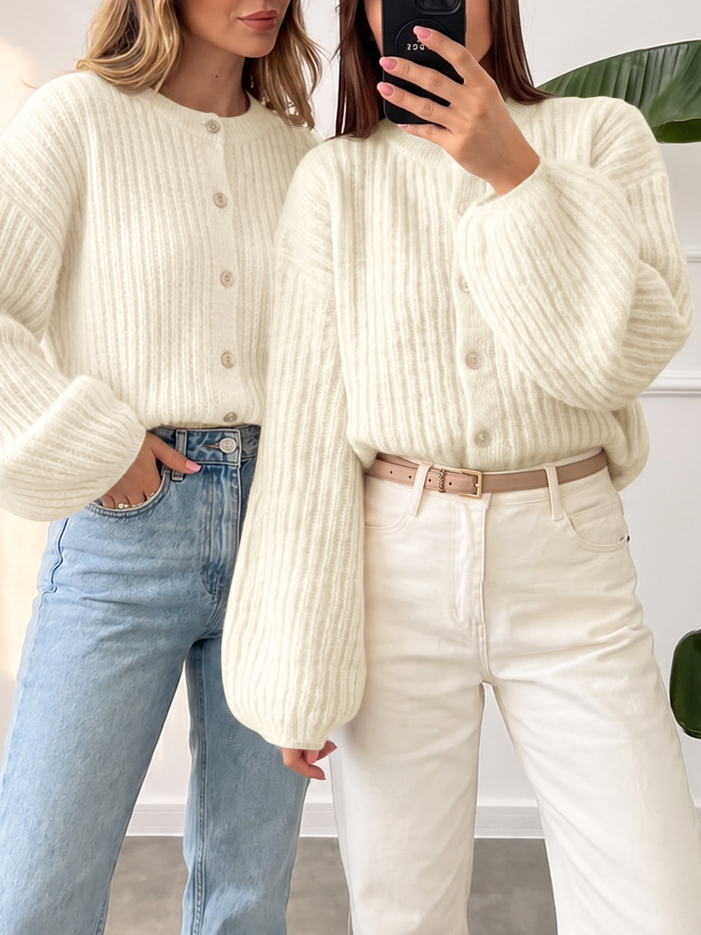 Saodimallsu Womens Lantern Sleeve Button Down Cardigan