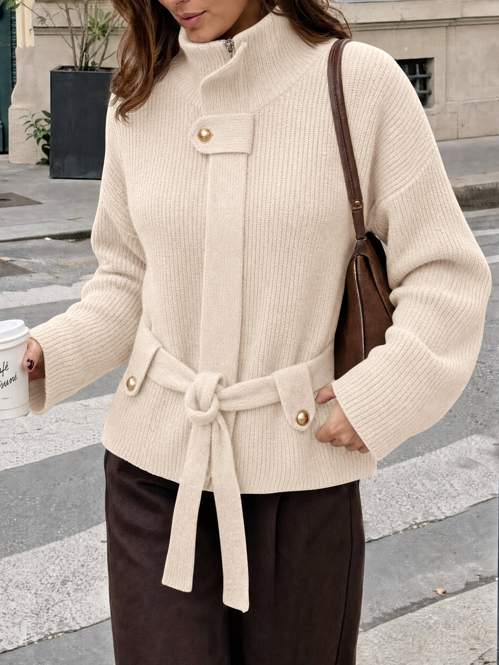 Saodimallsu Womens Zip Up Stand Collar Sweater