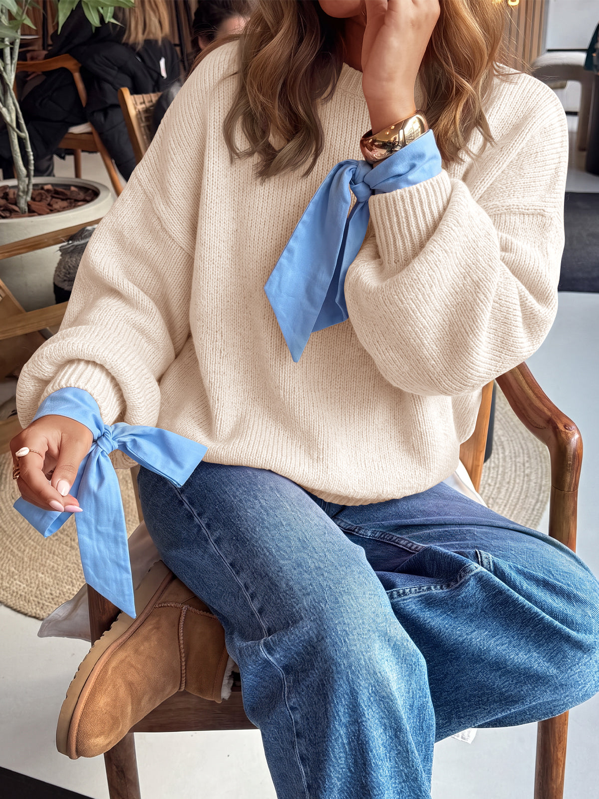 Saodimallsu Womens Crew Neck Slouchy Knit Pullover