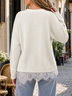 Saodimallsu Womens Lace Patchwork Knit Sweater