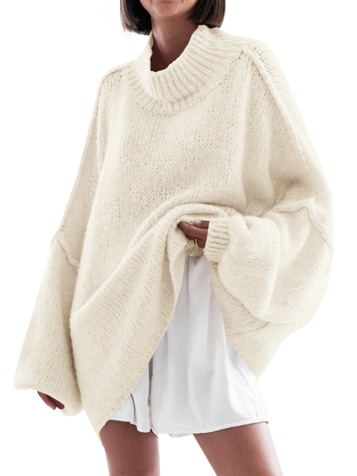Saodimallsu Womens Mock Neck Batwing Sweater