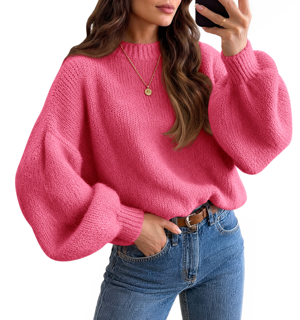 Saodimallsu Womens Crew Neck Slouchy Knit Pullover