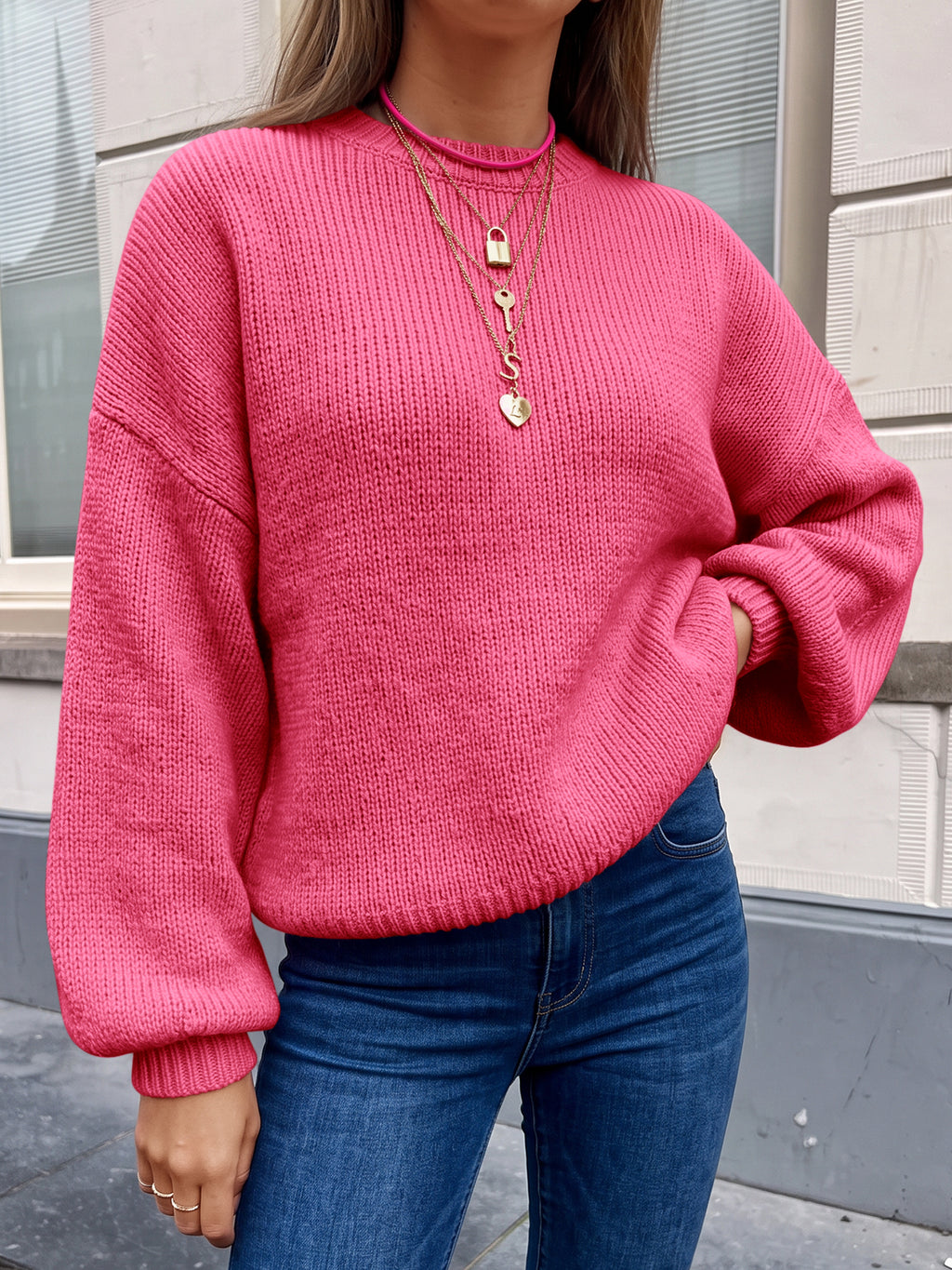 Saodimallsu Womens Crew Neck Slouchy Knit Pullover