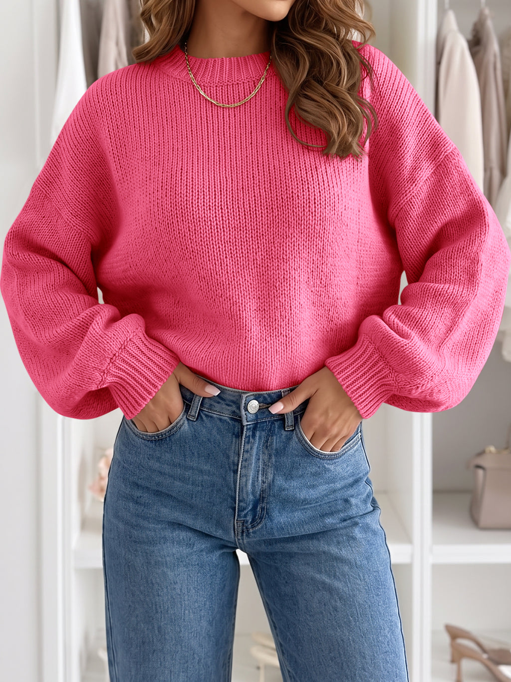 Saodimallsu Womens Crew Neck Slouchy Knit Pullover