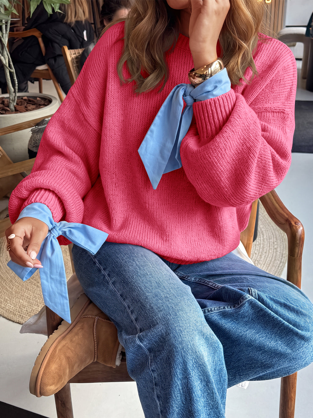 Saodimallsu Womens Crew Neck Slouchy Knit Pullover