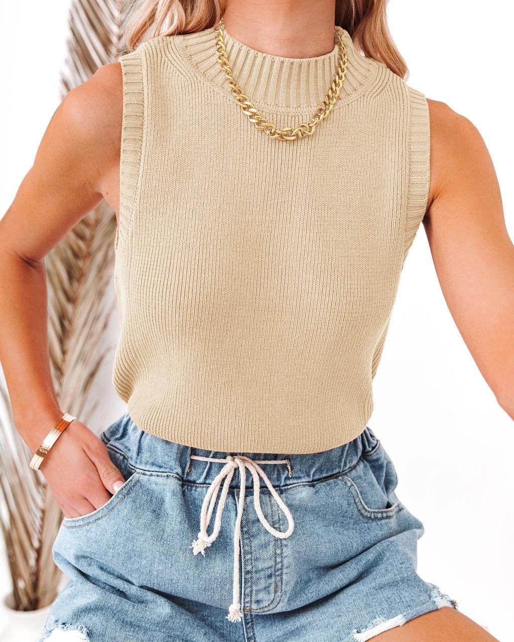 Saodimallsu Womens High Neck Ribbed Tank Tops