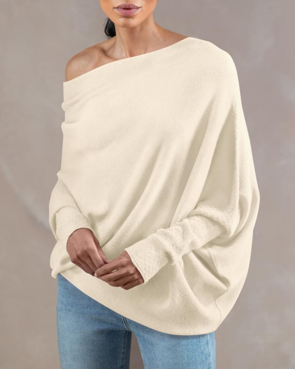 Saodimallsu Womens Boat Neck Oversized Knit Sweater